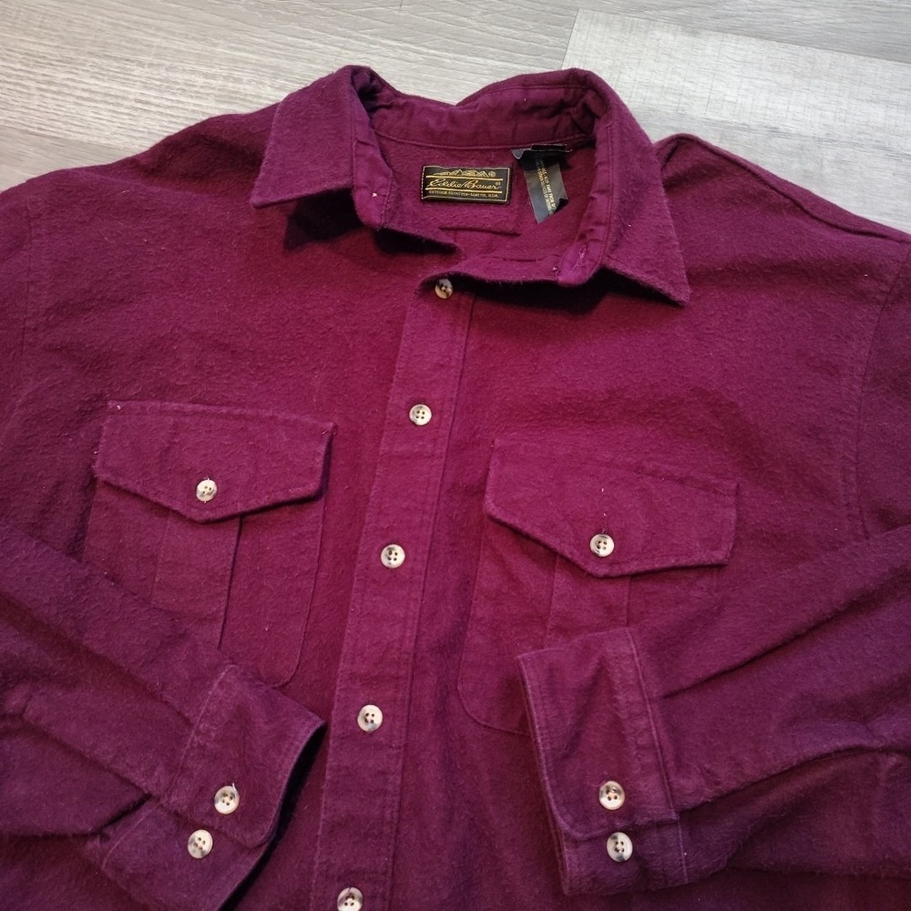 vtg Eddie Bauer Fleece Button Up Shirt Red Long‎ Sleeve Made USA XL Overshirt